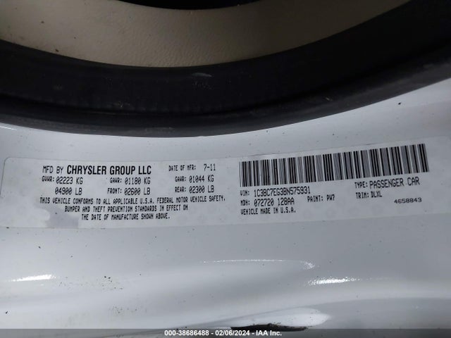 2011 CHRYSLER 200 LIMITED VIN: 1C3BC7EG3BN575931