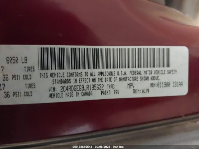 2C4RDGEG9JR195632 Dodge Grand Caravan Gt
