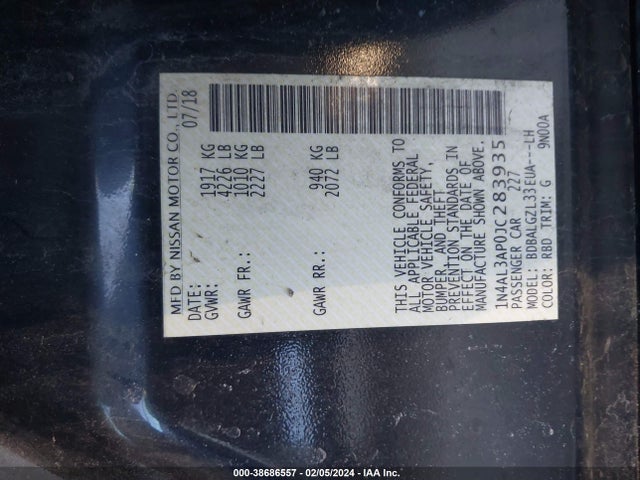 Nissan Altima 2.5 S 2018 1N4AL3AP0JC283935 Image 9