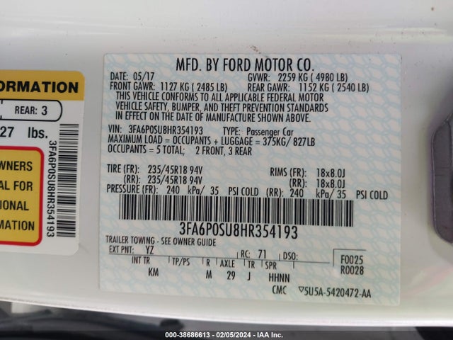 Ford Fusion Energi Titanium 2017 3FA6P0SU8HR354193 Image 9