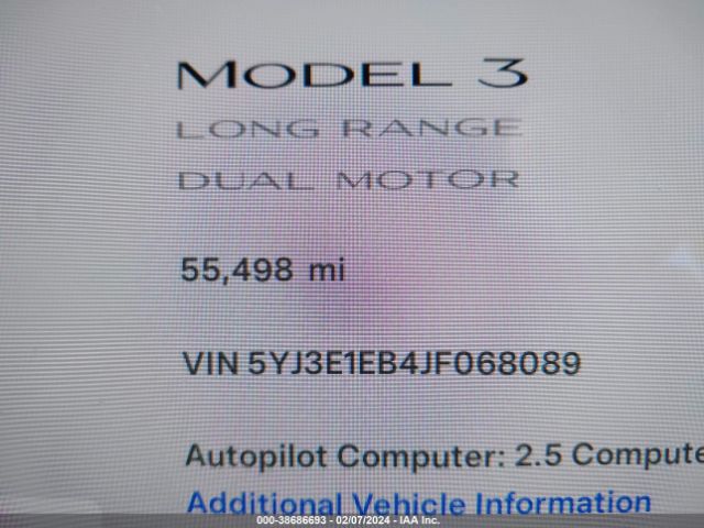 5YJ3E1EB4JF068089 Tesla Model 3 Long Range/performance