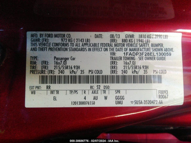 Ford FOCUS SE 2014 1FADP3F28EL130059 Image 9