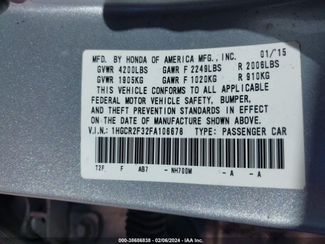 1HGCR2F32FA106678 Honda ACCORD LX