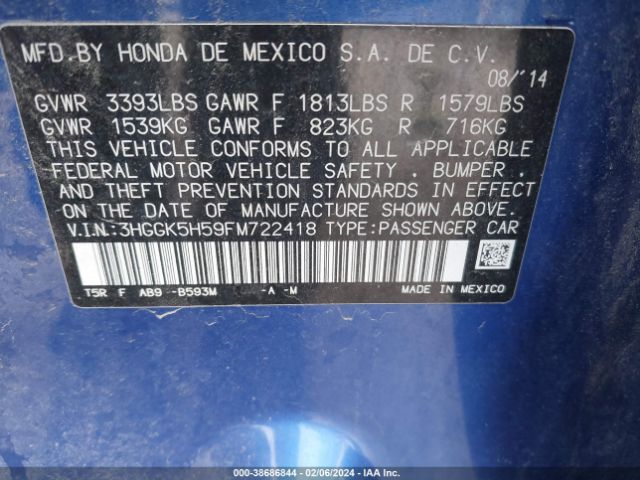 3HGGK5H59FM722418 Honda FIT LX