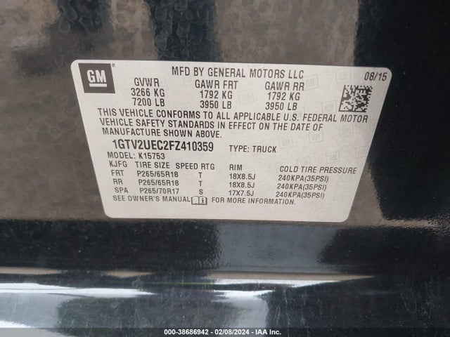 GMC Sierra 1500 Sle 2015 1GTV2UEC2FZ410359 Image 9