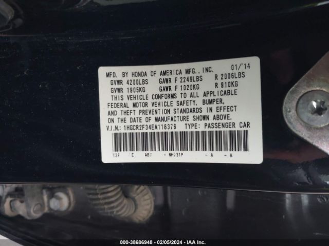 1HGCR2F34EA118376 Honda ACCORD LX