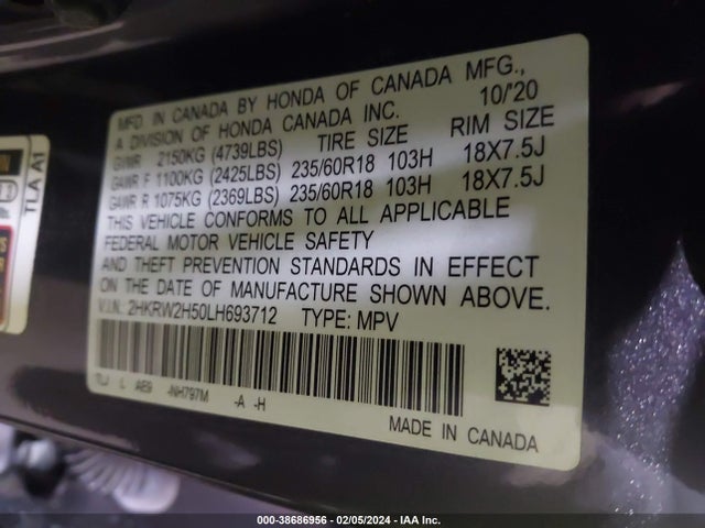 Honda Cr-v Awd Ex 2020 2HKRW2H50LH693712 Image 9
