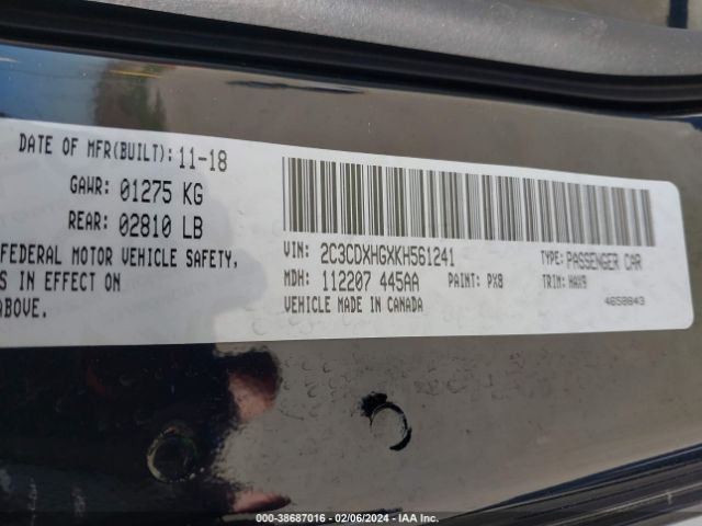 2C3CDXHGXKH561241 Dodge Charger Gt Rwd