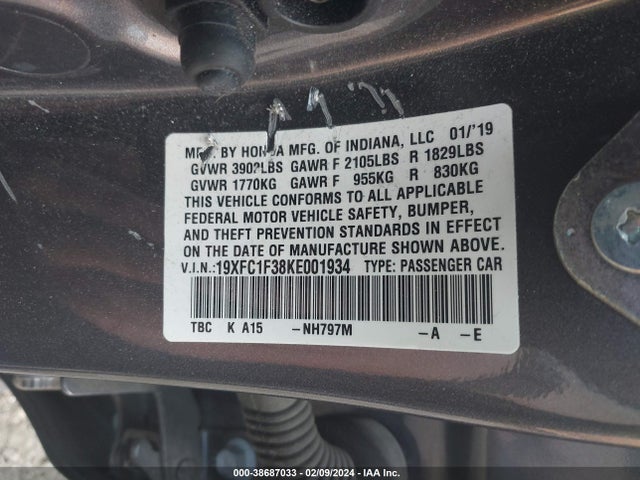 Honda CIVIC EX 2019 19XFC1F38KE001934 Image 9