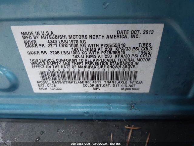 4A4AR3AU7EE012369 Mitsubishi Outlander Sport Es