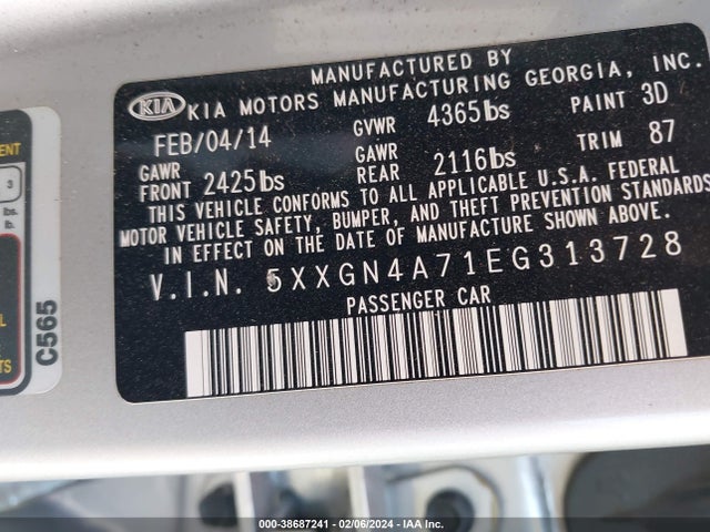 KIA OPTIMA EX 2014 5XXGN4A71EG313728 Image 9