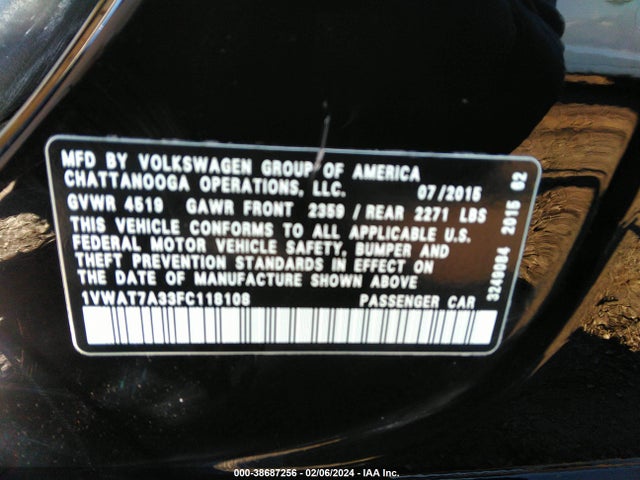 1VWAT7A33FC118108 Volkswagen Passat 1.8t Limited Edition