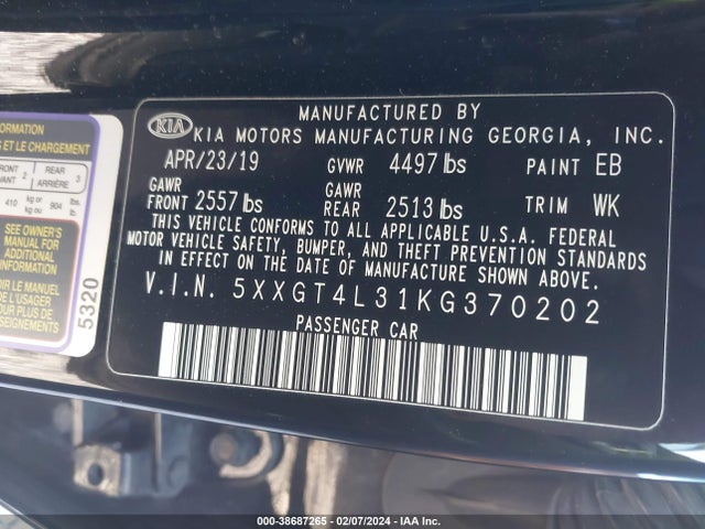 KIA Optima S 2019 5XXGT4L31KG370202 Image 9