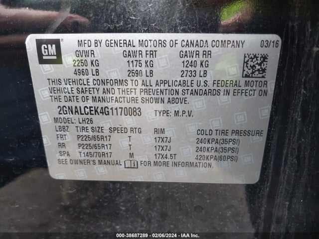 Chevrolet EQUINOX LT 2016 2GNALCEK4G1170083 Image 9