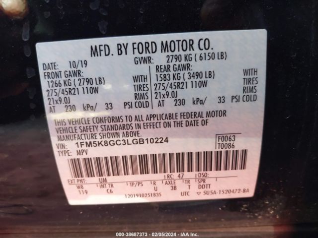 1FM5K8GC3LGB10224 Ford Explorer St