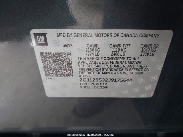 Chevrolet IMPALA 2LZ 2018 2G1125S32J9175644 Image 9