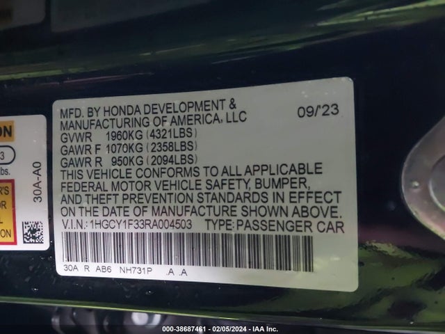 Honda ACCORD EX 2024 1HGCY1F33RA004503 Image 9