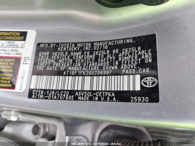 Toyota CAMRY XSE 2016 4T1BF1FK3GU206997 Image 9