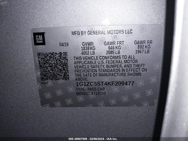 Chevrolet Malibu 1fl 2019 1G1ZC5ST4KF209477 Image 9