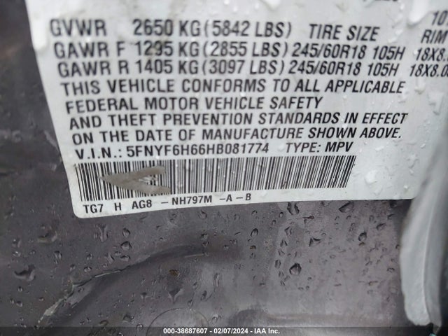 Honda Pilot Ex-l 2017 5FNYF6H66HB081774 Image 9