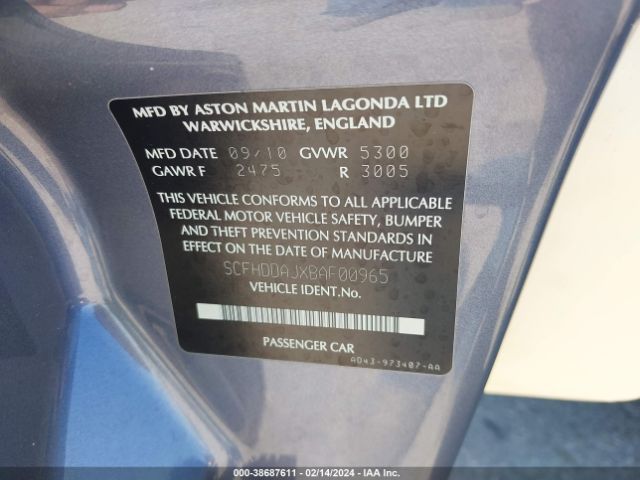 2011 ASTON MARTIN RAPIDE SCFHDDAJXBAF00965 Photo 8