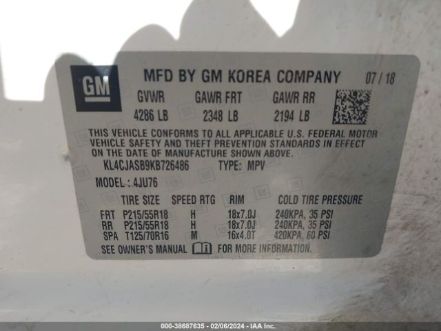 KL4CJASB9KB726486 Buick Encore Fwd Preferred