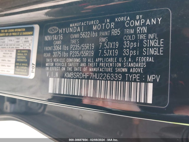 Hyundai SANTA FE 2017 KM8SRDHF7HU226339 Image 9