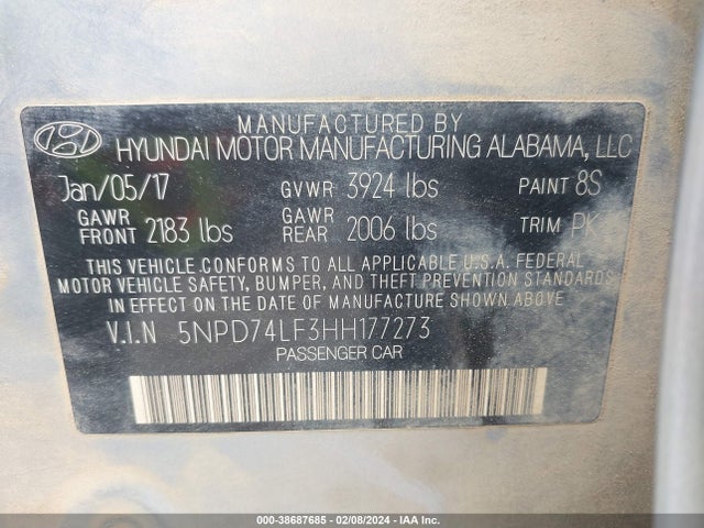 Hyundai ELANTRA SE 2017 5NPD74LF3HH177273 Image 9