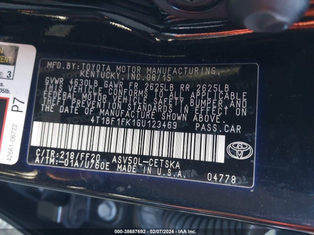 Toyota CAMRY SE 2016 4T1BF1FK1GU123469 Image 9