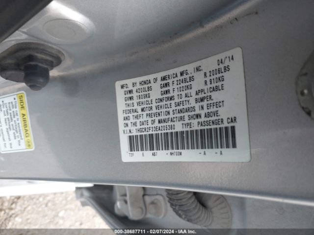 Honda ACCORD LX 2014 1HGCR2F33EA205380 Image 9