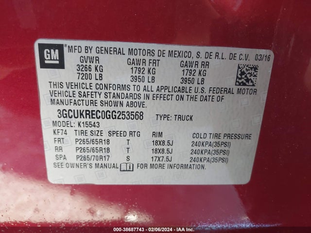 Chevrolet Silverado 1500 2lt 2016 3GCUKREC0GG253568 Image 9