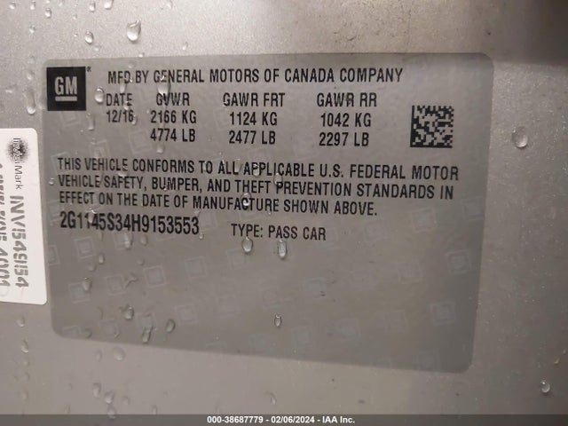 Chevrolet IMPALA 2LZ 2017 2G1145S34H9153553 Image 9