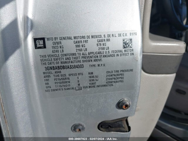 2010 CHEVROLET HHR LT VIN: 3GNBABDB0AS584303