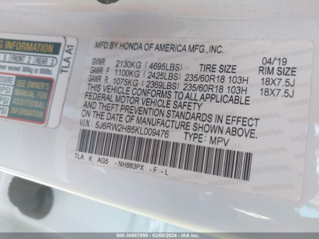 5J6RW2H85KL009476 Honda Cr-v Ex-l