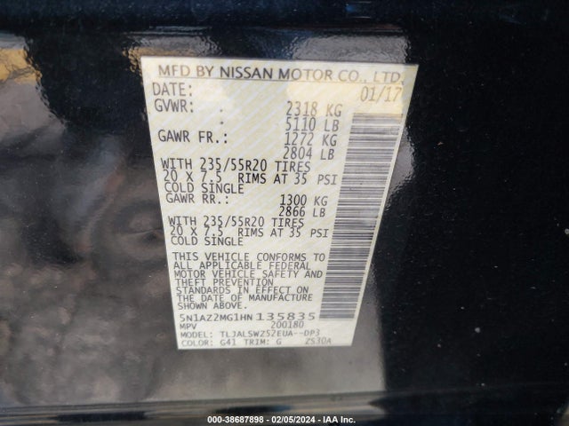 Nissan Murano Platinum 2017 5N1AZ2MG1HN135835 Image 9