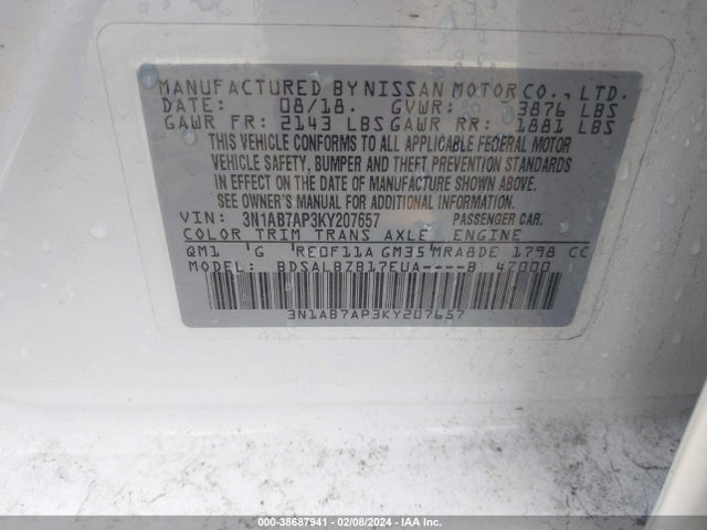 Nissan SENTRA S 2019 3N1AB7AP3KY207657 Image 9