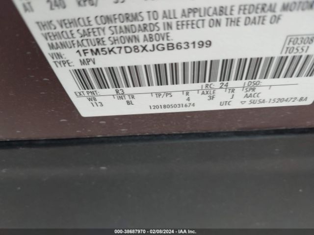 1FM5K7D8XJGB63199 Ford EXPLORER XLT