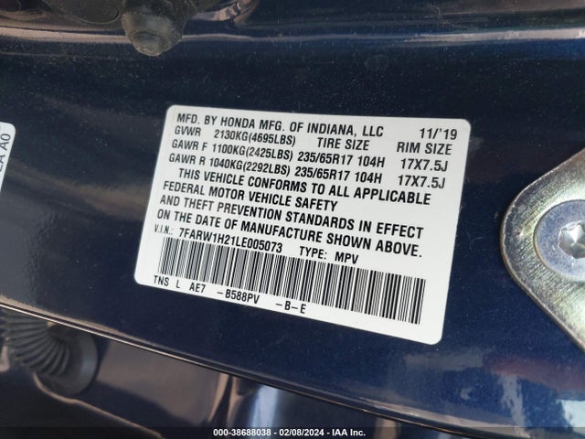 Honda Cr-v 2wd Lx 2020 7FARW1H21LE005073 Image 9