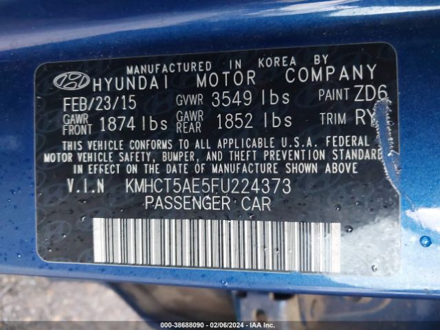 KMHCT5AE5FU224373 Hyundai ACCENT GS