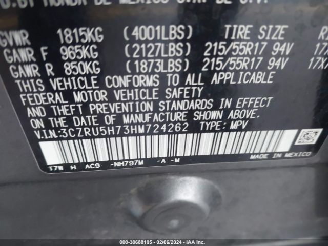 3CZRU5H73HM724262 Honda Hr-v Ex-l