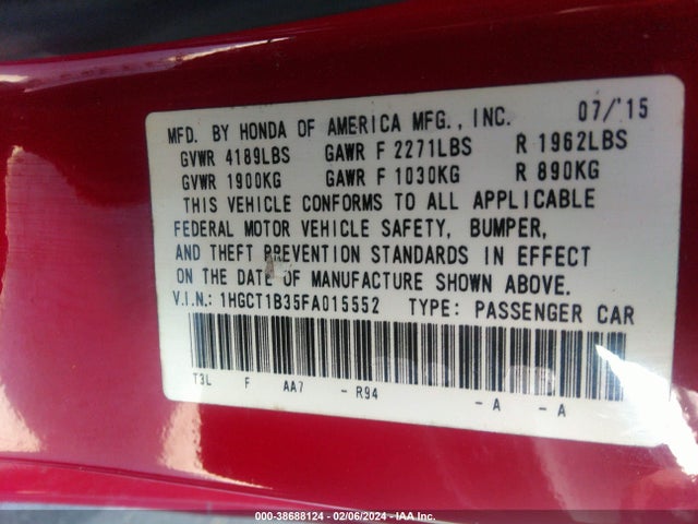 Honda Accord Lx-s 2015 1HGCT1B35FA015552 Image 9