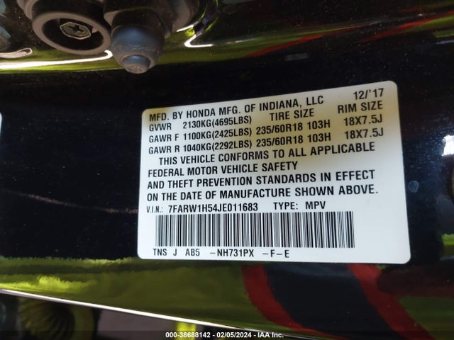 Honda CR-V EX 2018 7FARW1H54JE011683 Image 9