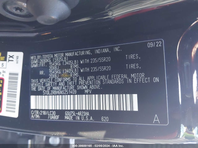 Toyota Highlander Xse 2022 5TDLZRBH6NS251409 Image 9