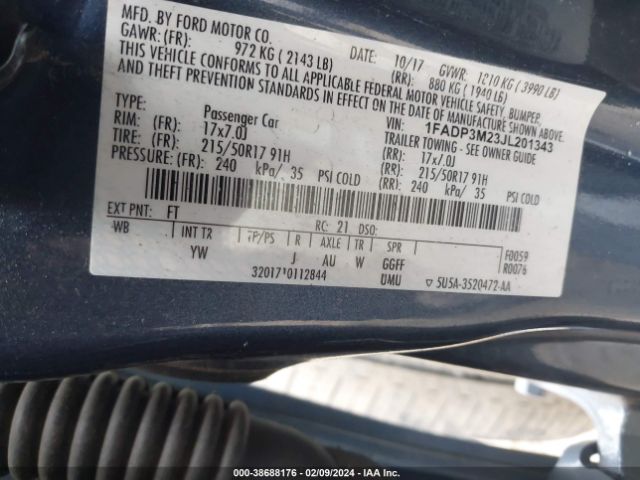 1FADP3M23JL201343 Ford FOCUS SEL