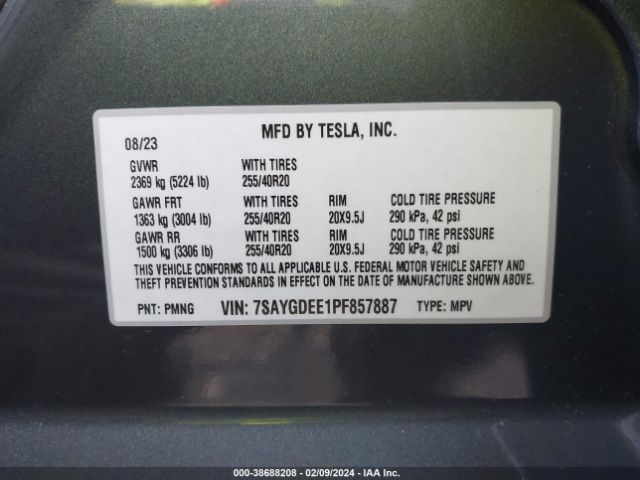 7SAYGDEE1PF857887 Tesla Model Y Awd/long Range Dual Motor All-wheel Drive