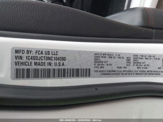 1C4SDJCT0NC104390 Dodge Durango R/t Awd
