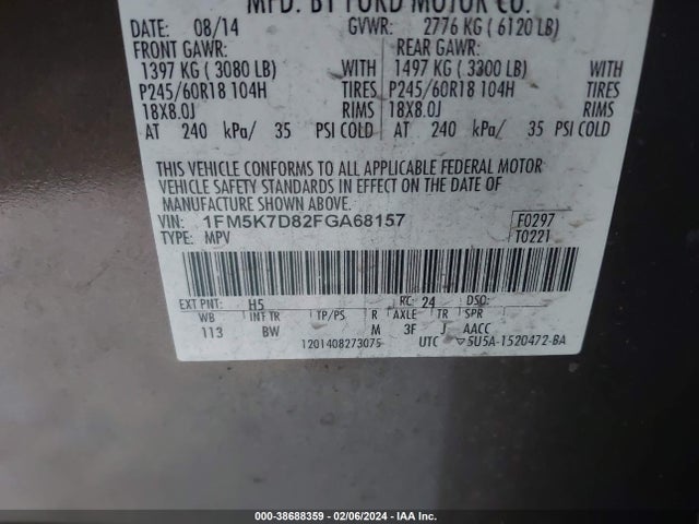 Ford EXPLORER XLT 2015 1FM5K7D82FGA68157 Image 9