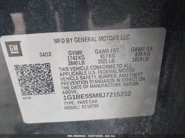 Chevrolet Cruze Lt Auto 2018 1G1BE5SM8J7215232 Image 9