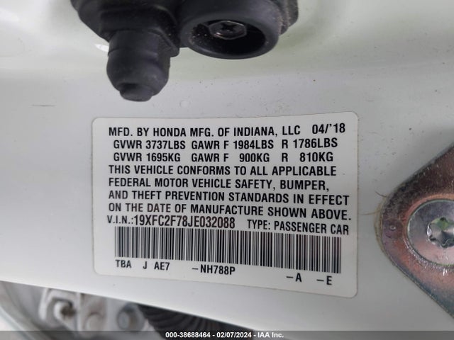 Honda CIVIC EX 2018 19XFC2F78JE032088 Image 9