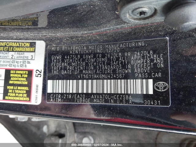 Toyota CAMRY SE 2021 4T1G11AK6MU424567 Image 9